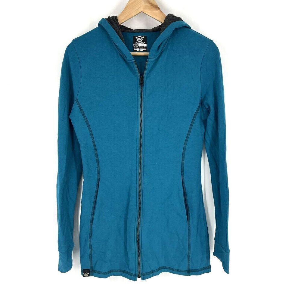 Moosejaw Jacket Size Small Womens Teal Blue Hoodie Full Zip Stretch Bamboo Knit